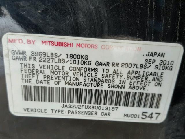 JA32U2FUXBU013187 - 2011 MITSUBISHI LANCER ES/ BLACK photo 10