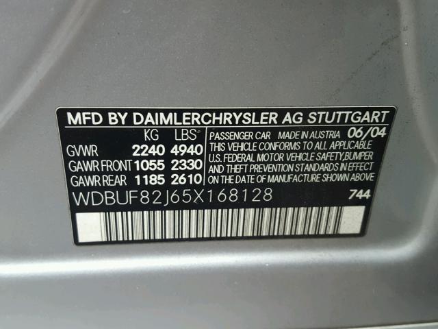 WDBUF82J65X168128 - 2005 MERCEDES-BENZ E 320 4MAT SILVER photo 10