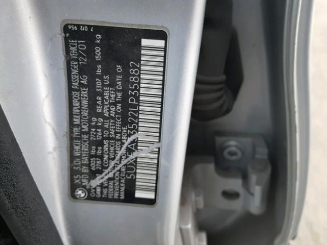 5UXFA53522LP35882 - 2002 BMW X5 3.0I SILVER photo 10