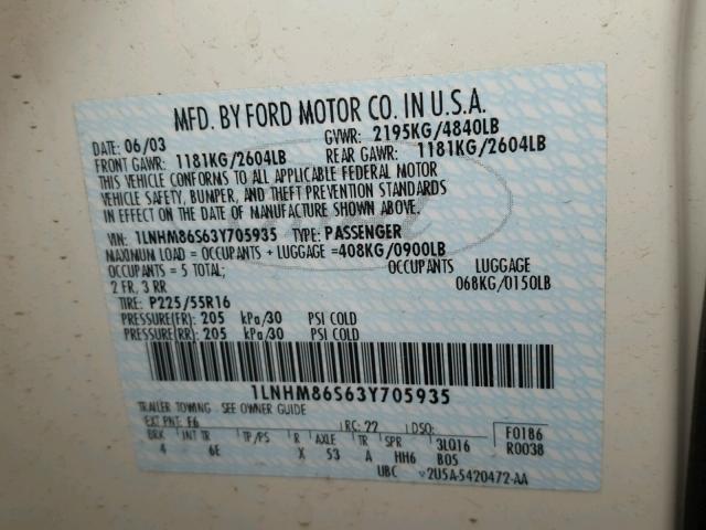 1LNHM86S63Y705935 - 2003 LINCOLN LS 白色 照片 10