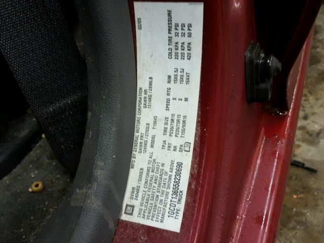 1GCDT136558230690 - 2005 CHEVROLET COLORADO RED photo 10