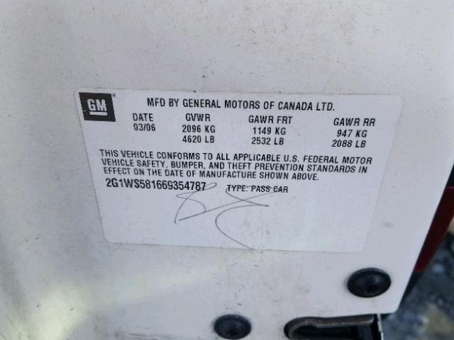 2G1WS581669354787 - 2006 CHEVROLET IMPALA POL WHITE photo 10