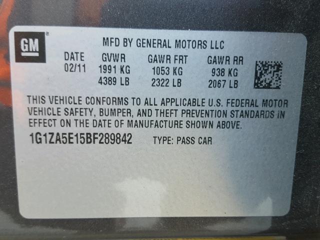 1G1ZA5E15BF289842 - 2011 CHEVROLET MALIBU LS CHARCOAL photo 10