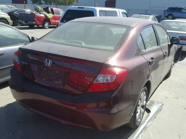 19XFB2F52CE340877 - 2012 HONDA CIVIC LX BURGUNDY photo 4