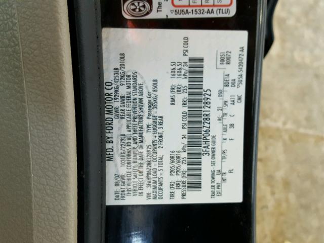 3FAHP06Z28R128925 - 2008 FORD FUSION S BLACK photo 10