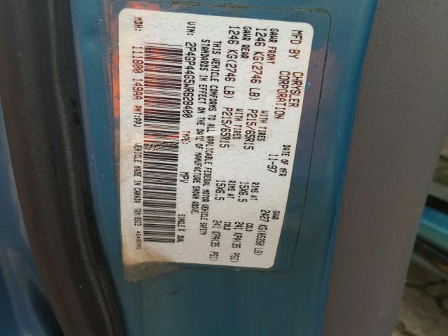 2P4GP44G5WR628400 - 1998 PLYMOUTH GRAND VOYA BLUE photo 10