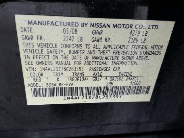 1N4AL21E78C263393 - 2008 NISSAN ALTIMA 2.5 BLACK photo 10