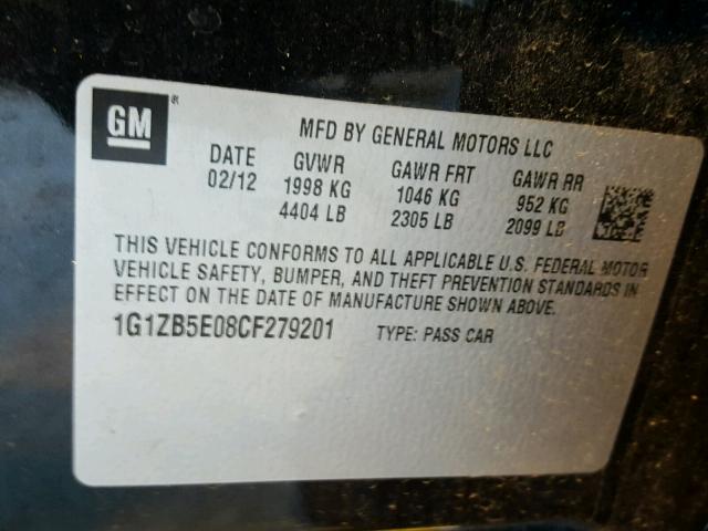 1G1ZB5E08CF279201 - 2012 CHEVROLET MALIBU LS BLACK photo 10