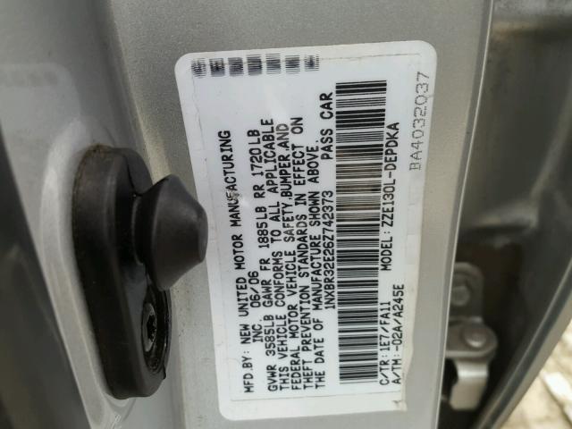 1NXBR32E26Z742373 - 2006 TOYOTA COROLLA CE SILVER photo 10