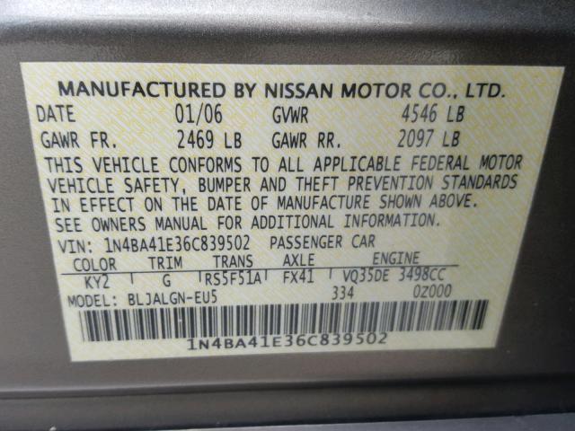 1N4BA41E36C839502 - 2006 NISSAN MAXIMA SE GOLD photo 10