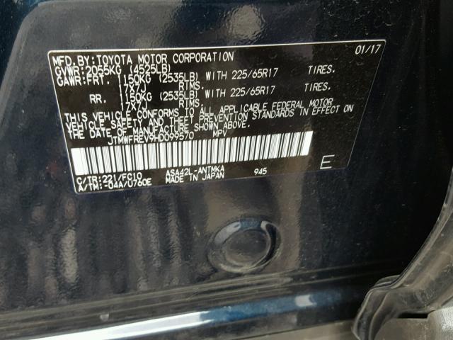 JTMWFREV9HD099570 - 2017 TOYOTA RAV4 XLE BLUE photo 10