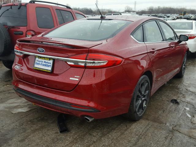 3FA6P0HD3JR130598 - 2018 FORD FUSION SE RED photo 4