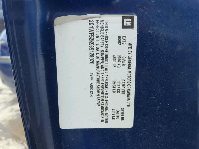 2G1WF52K939128020 - 2003 CHEVROLET IMPALA 蓝色 照片 10