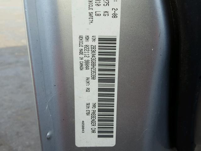 2B3KA43G88H235390 - 2008 DODGE CHARGER SILVER photo 10