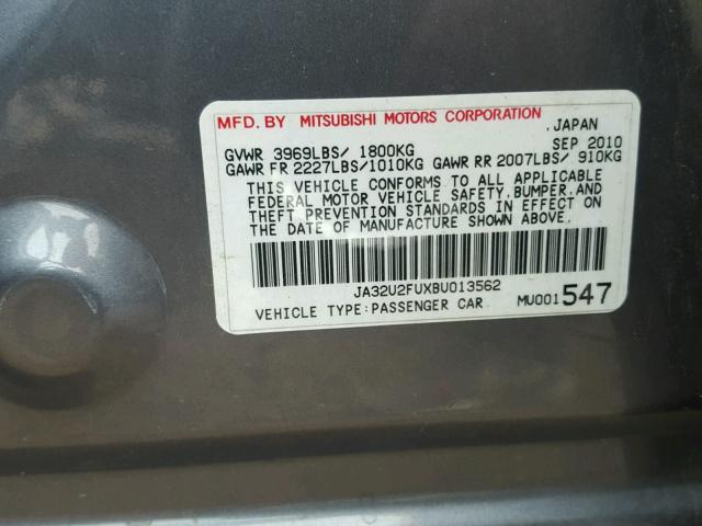 JA32U2FUXBU013562 - 2011 MITSUBISHI LANCER ES/ GRAY photo 10