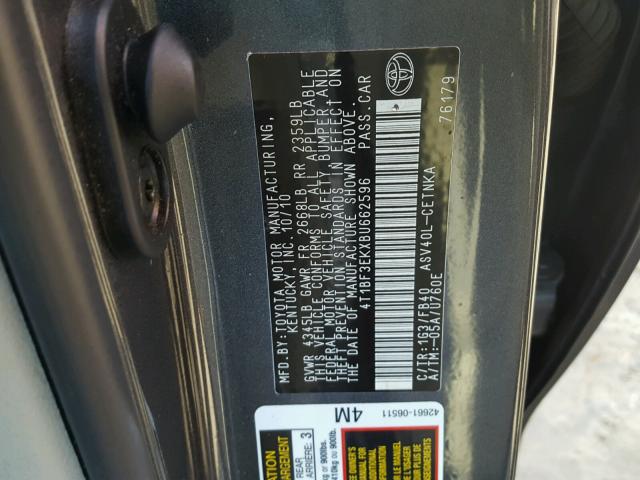 4T1BF3EKXBU662596 - 2011 TOYOTA CAMRY BASE GRAY photo 10