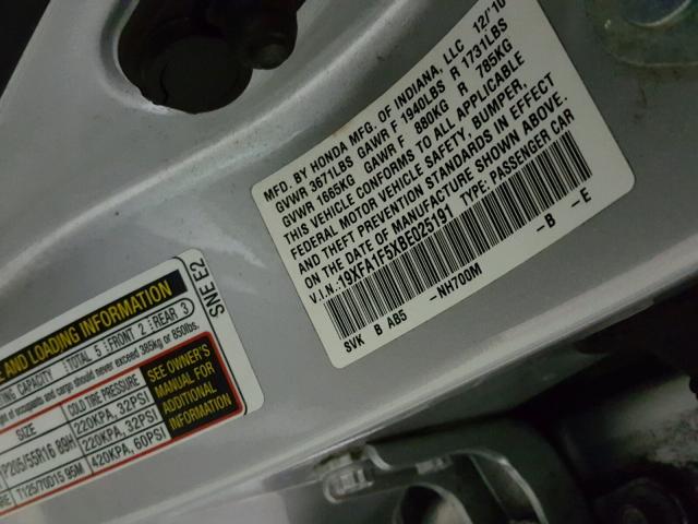 19XFA1F5XBE025191 - 2011 HONDA CIVIC LX GRAY photo 10