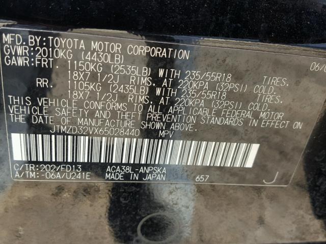 JTMZD32VX65028440 - 2006 TOYOTA RAV4 SPORT BLACK photo 10