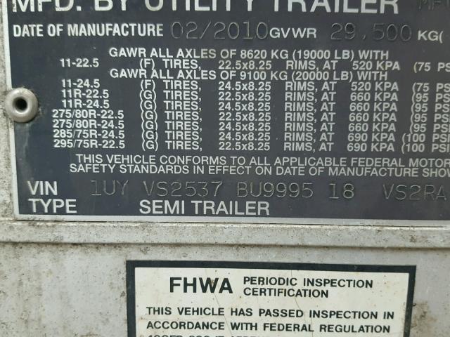 1UYVS2537BU999518 - 2011 UTILITY TRAILER WHITE photo 10