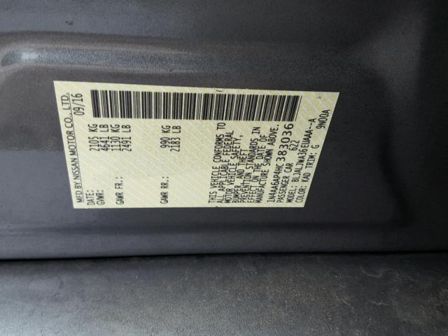 1N4AA6AP4HC383036 - 2017 NISSAN MAXIMA 3.5 GRAY photo 10