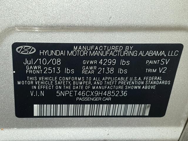 5NPET46CX9H485236 - 2009 HYUNDAI SONATA GLS GOLD photo 10