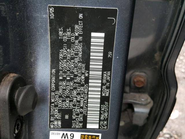 JTEEP21A760148025 - 2006 TOYOTA HIGHLANDER GRAY photo 10