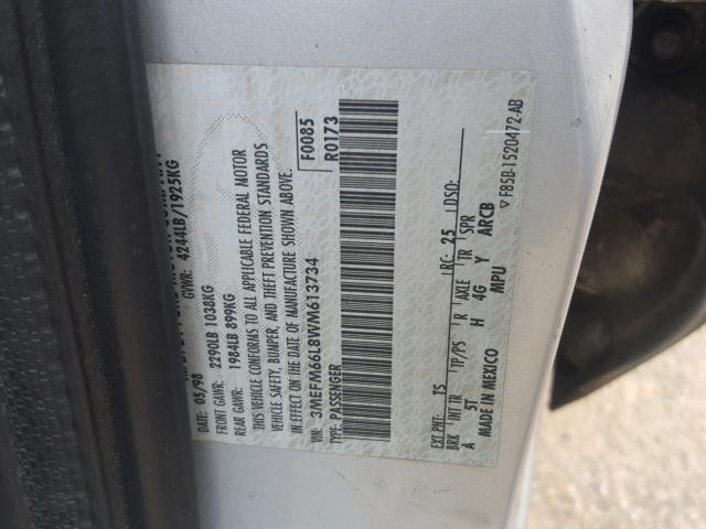 3MEFM66L8WM613734 - 1998 MERCURY MYSTIQUE L SILVER photo 10