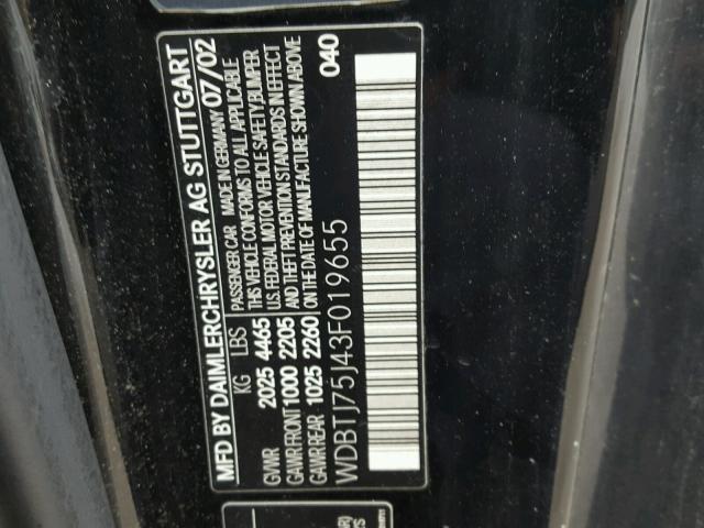 WDBTJ75J43F019655 - 2003 MERCEDES-BENZ CLK 500 BLACK photo 10