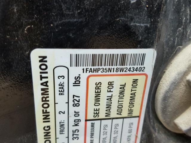 1FAHP35N18W243402 - 2008 FORD FOCUS SE BLACK photo 10