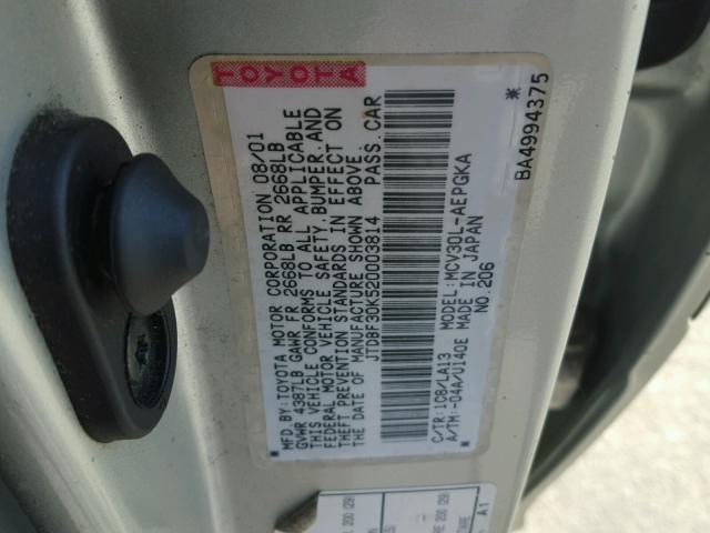 JTDBF30K520003814 - 2002 TOYOTA CAMRY LE SILVER photo 10