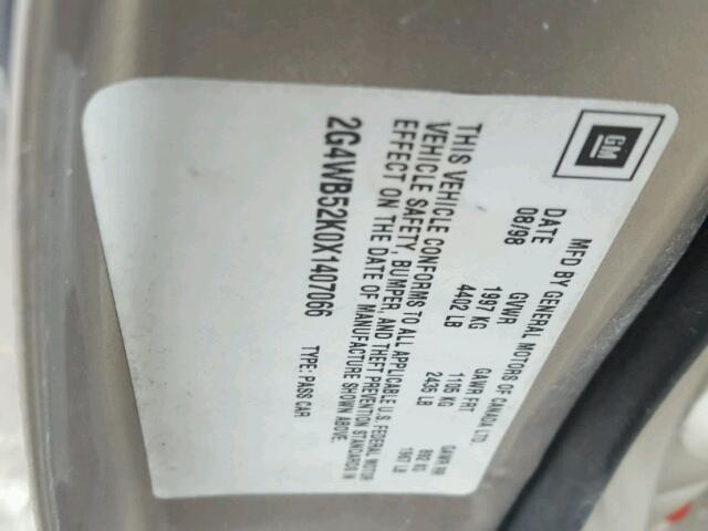 2G4WB52K0X1407066 - 1999 BUICK REGAL LS 棕色 照片 10