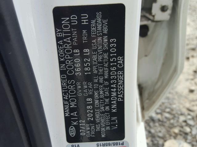 KNADM4A33D6151033 - 2013 KIA RIO LX Սպիտակ լուսանկար 10