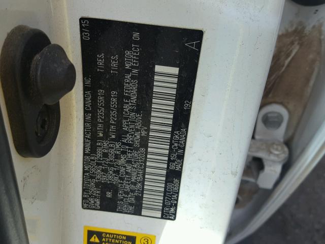 2T2BK1BA4FC312038 - 2015 LEXUS RX 350 WHITE photo 10