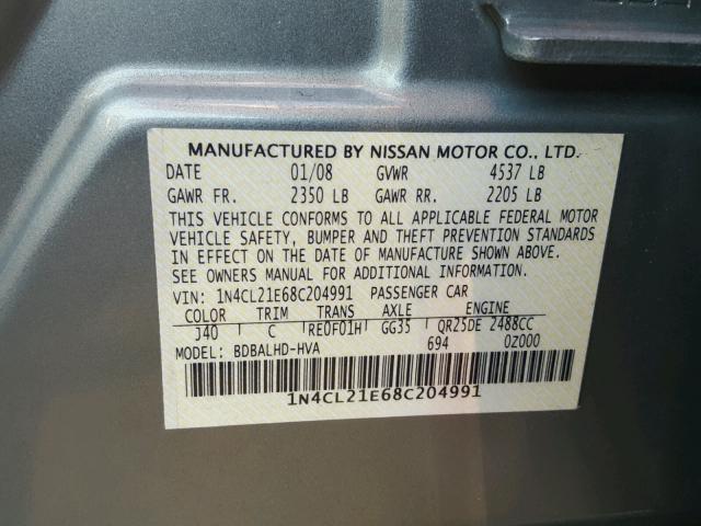 1N4CL21E68C204991 - 2008 NISSAN ALTIMA HYB GREEN photo 10