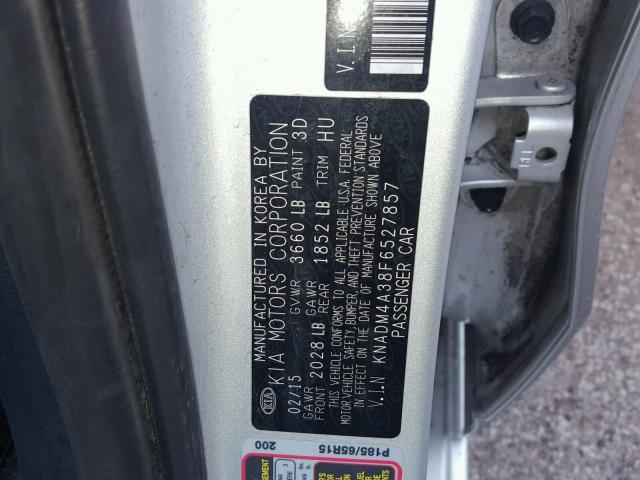 KNADM4A38F6527857 - 2015 KIA RIO LX Արծաթագույն լուսանկար 10