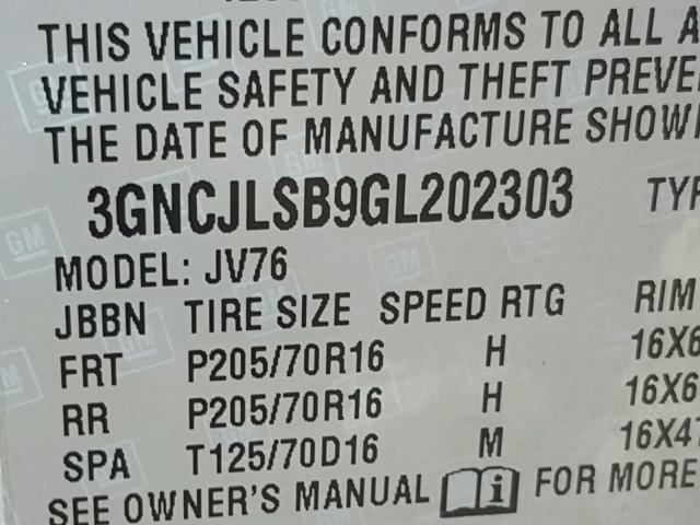 3GNCJLSB9GL202303 - 2016 CHEVROLET TRAX 1LT SILVER photo 10