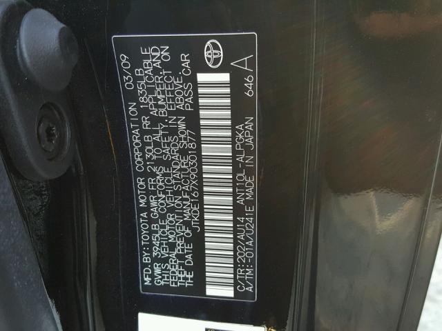 JTKDE167X90301877 - 2009 TOYOTA SCION TC 黑色 照片 10