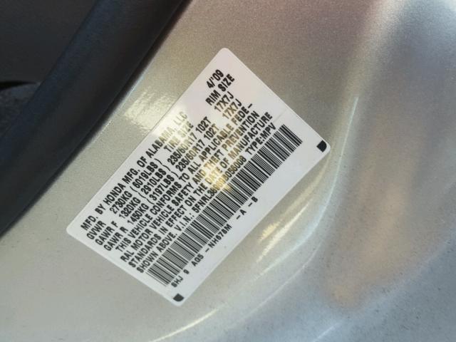 5FNRL38969B056008 - 2009 HONDA ODYSSEY TO SILVER photo 10