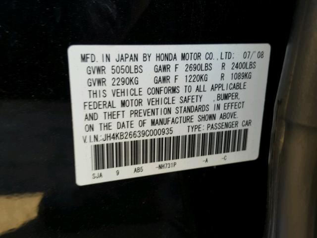 JH4KB26639C000935 - 2009 ACURA RL BLACK photo 10