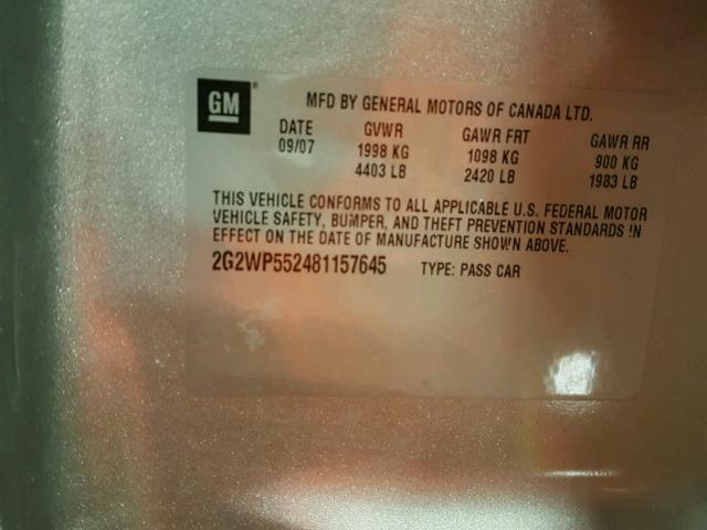 2G2WP552481157645 - 2008 PONTIAC GRAND PRIX ვერცხლისფერი ფოტო 10