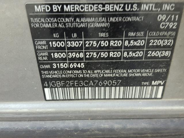 4JGBF2FE3CA769057 - 2012 MERCEDES-BENZ GL 350 BLU GRAY photo 10