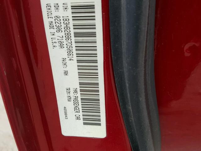 1B3HB28B67D506614 - 2007 DODGE CALIBER BURGUNDY photo 10