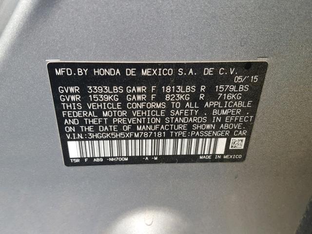 3HGGK5H5XFM787181 - 2015 HONDA FIT LX فضي صورة 10