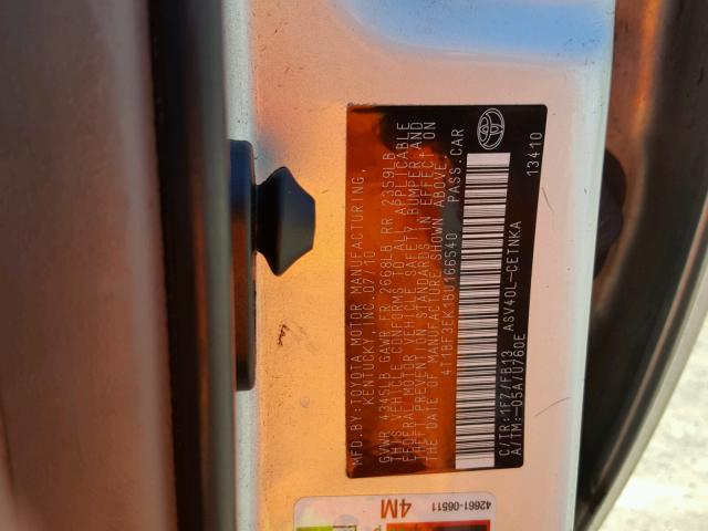 4T1BF3EK1BU166540 - 2011 TOYOTA CAMRY BASE SILVER photo 10