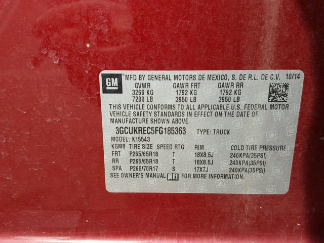 3GCUKREC5FG185363 - 2015 CHEVROLET SILVERADO MAROON photo 10