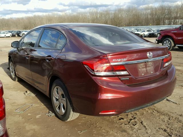 19XFB2F54DE039383 - 2013 HONDA CIVIC LX BURGUNDY photo 3