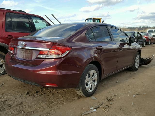 19XFB2F54DE039383 - 2013 HONDA CIVIC LX BURGUNDY photo 4