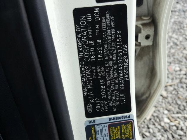KNADM4A38D6171598 - 2013 KIA RIO LX Սպիտակ լուսանկար 10