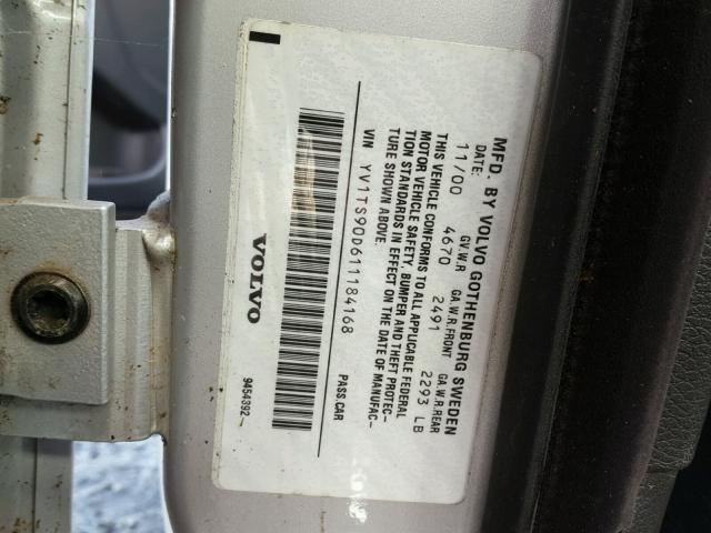 YV1TS90D611184168 - 2001 VOLVO S80 T6 SILVER photo 10