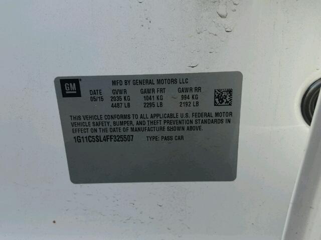 1G11C5SL4FF325507 - 2015 CHEVROLET MALIBU 1LT WHITE photo 10